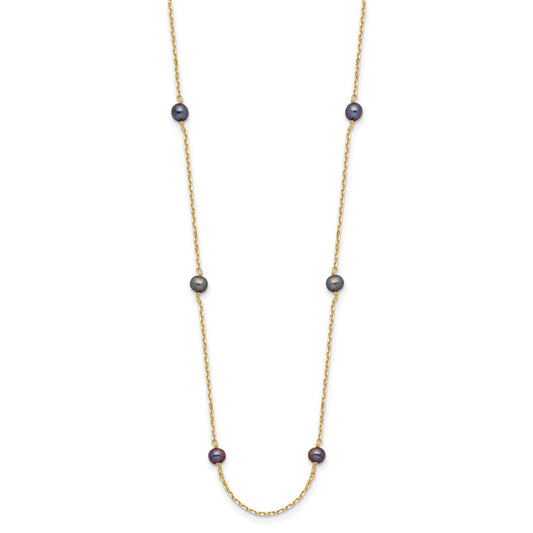 5- Black Near Round Freshwater Cultured Pearl 9-station Necklace - WBC