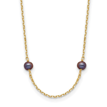 5- Black Near Round Freshwater Cultured Pearl 9-station Necklace - WBC