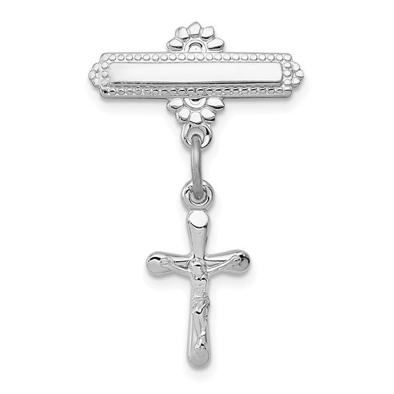 Sterling Silver Platinum-plated Polished Crucifix Dangle Pin Brooch