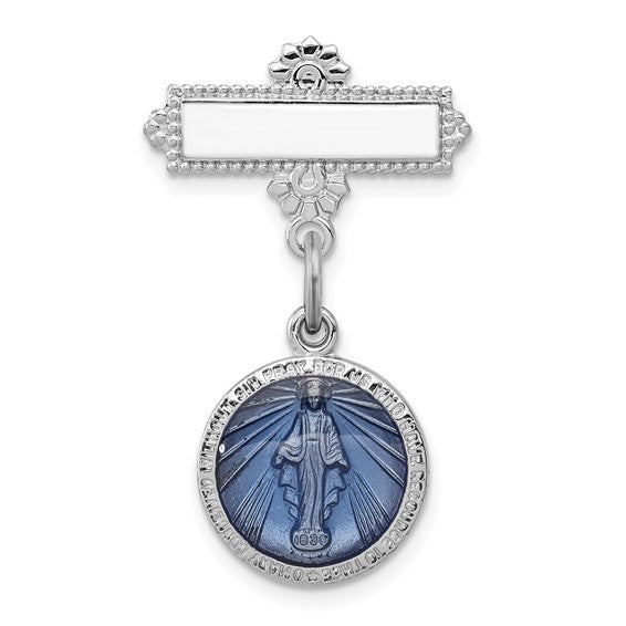 Sterling Silver Platinum-plated Enameled Miraculous Medal Pin