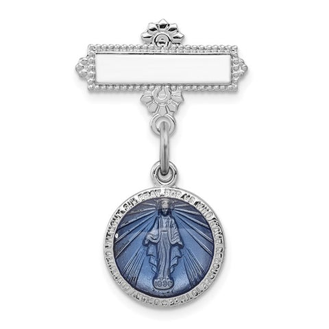 Sterling Silver Platinum-plated Enameled Miraculous Medal Pin