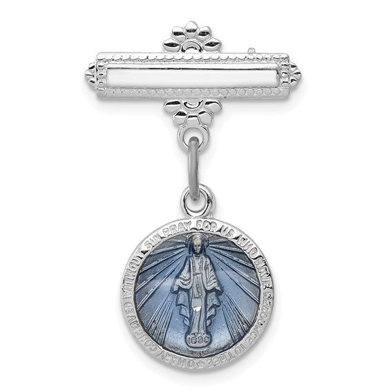 Sterling Silver Platinum-plated Enameled Miraculous Medal Pin
