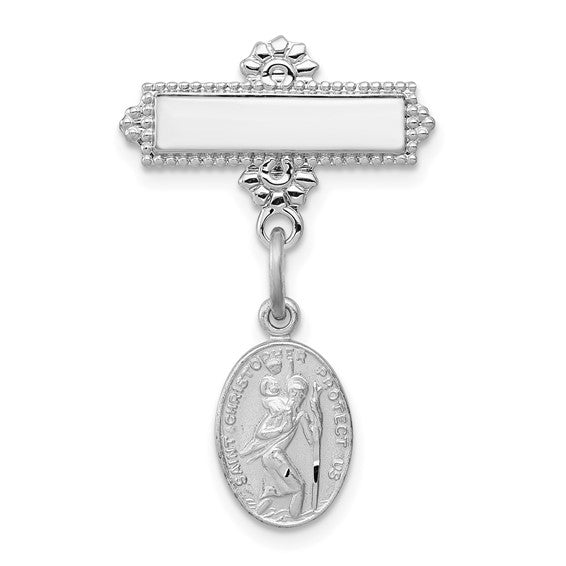 Sterling Silver Platinum-plated Saint Christopher Medal Pin
