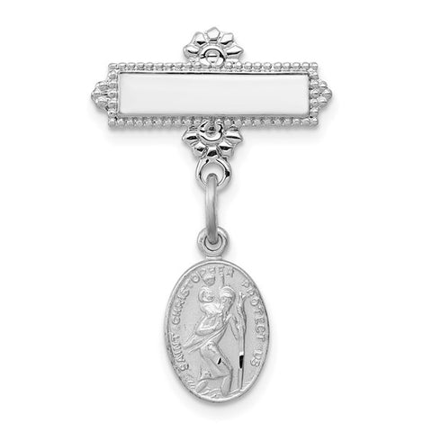 Sterling Silver Platinum-plated Saint Christopher Medal Pin