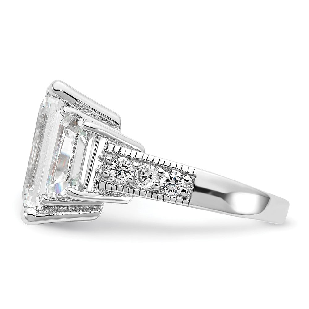 Cheryl M Rhodium-plated Fancy Emerald-cut and Brilliant-cut CZ 3 Stone Ring - WBC