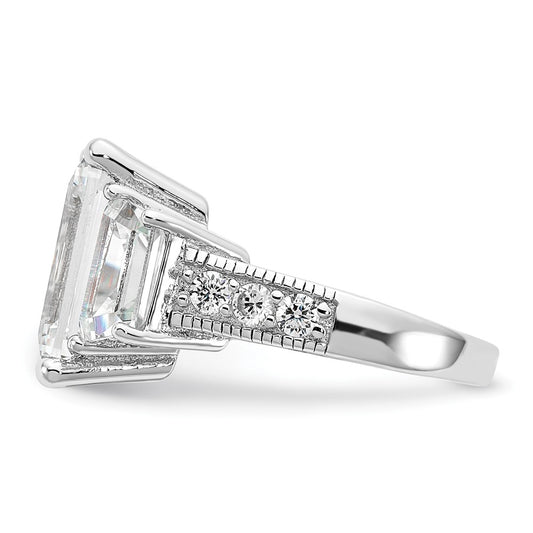 Cheryl M Rhodium-plated Fancy Emerald-cut and Brilliant-cut CZ 3 Stone Ring - WBC