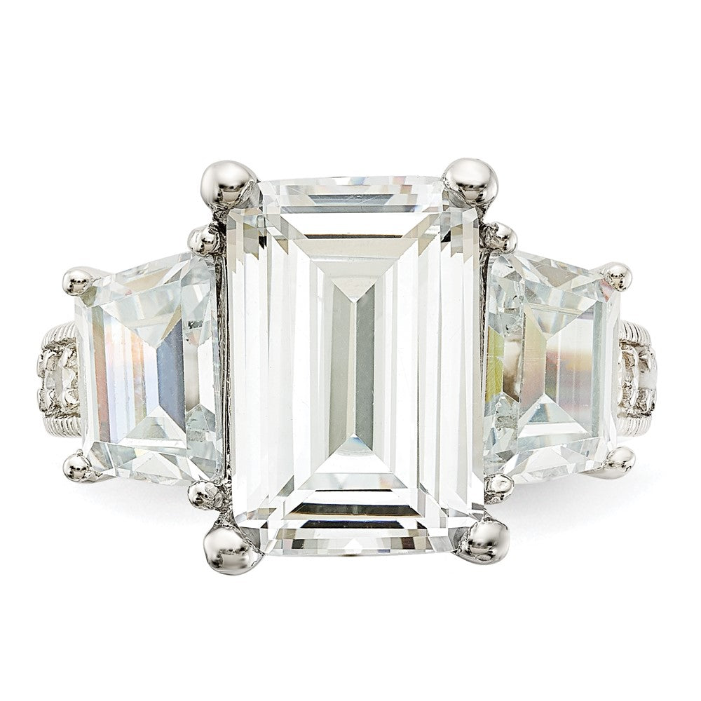 Cheryl M Rhodium-plated Fancy Emerald-cut and Brilliant-cut CZ 3 Stone Ring - WBC