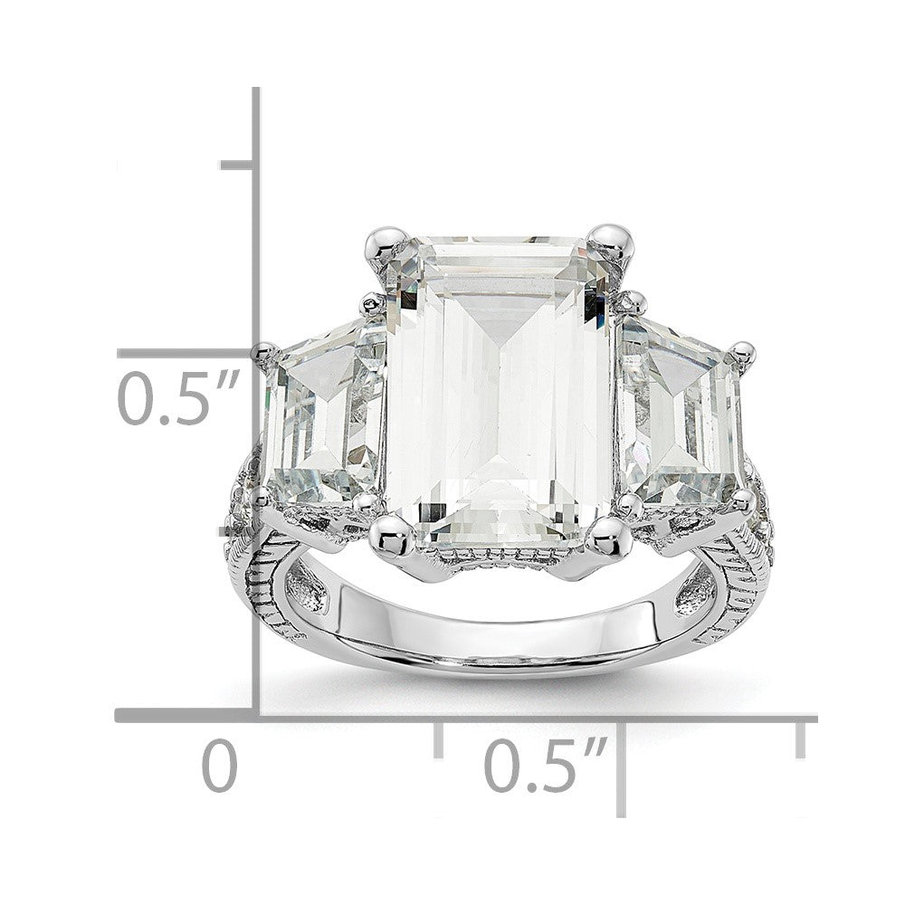 Cheryl M Rhodium-plated Fancy Emerald-cut and Brilliant-cut CZ 3 Stone Ring - WBC