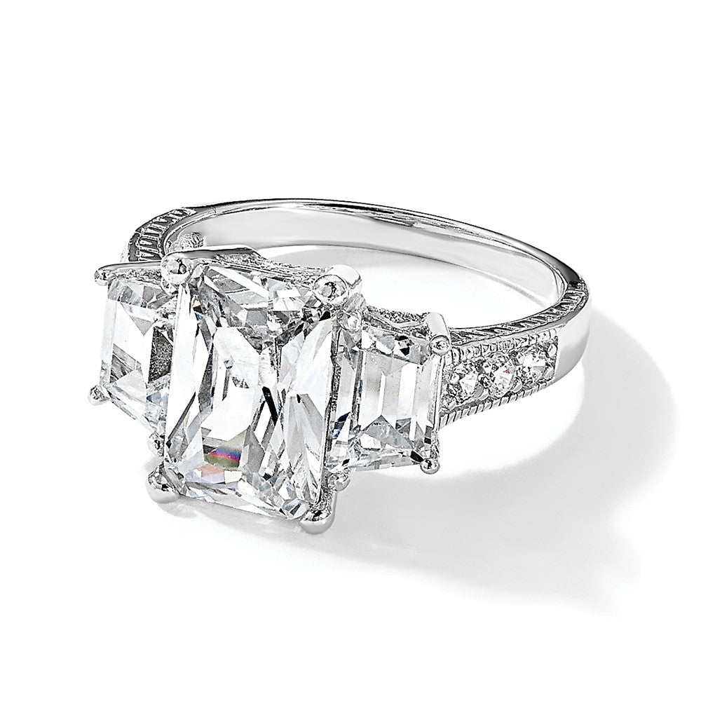 Cheryl M Rhodium-plated Fancy Emerald-cut and Brilliant-cut CZ 3 Stone Ring - WBC