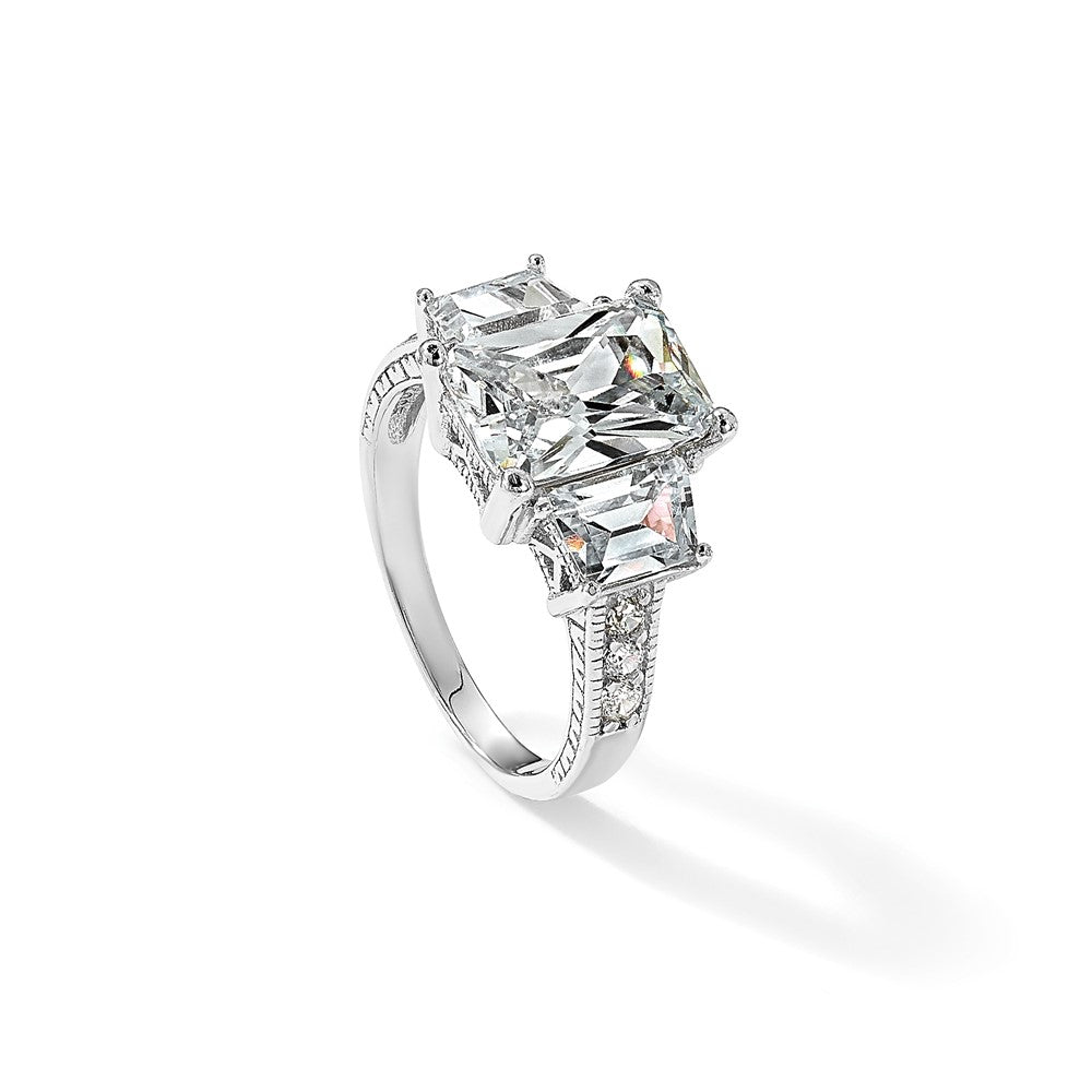 Cheryl M Rhodium-plated Fancy Emerald-cut and Brilliant-cut CZ 3 Stone Ring - WBC