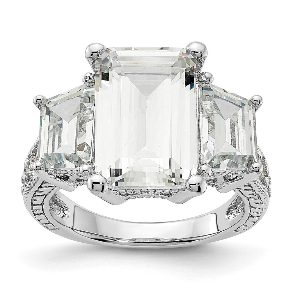 Cheryl M Rhodium-plated Fancy Emerald-cut and Brilliant-cut CZ 3 Stone Ring - WBC