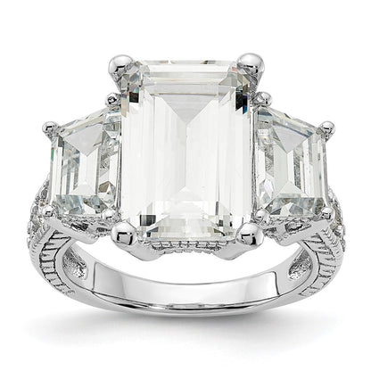 Cheryl M Rhodium-plated Fancy Emerald-cut and Brilliant-cut CZ 3 Stone Ring - WBC