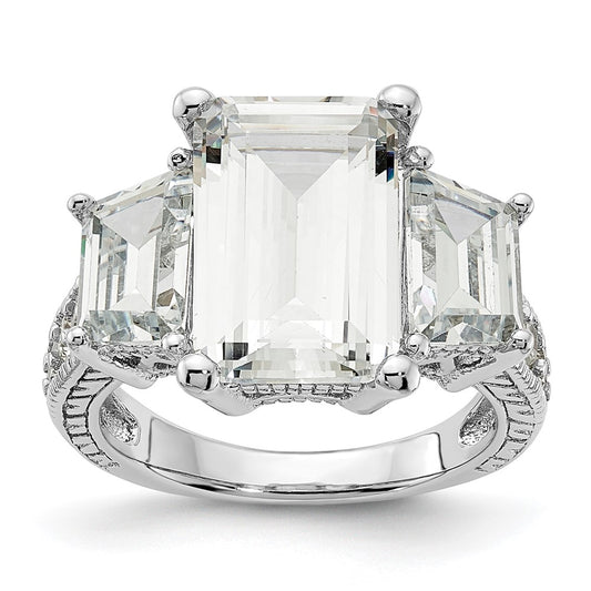Cheryl M Rhodium-plated Fancy Emerald-cut and Brilliant-cut CZ 3 Stone Ring - WBC