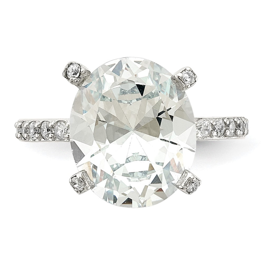 Cheryl M Rhodium-plated Brilliant-cut CZ Oval Center with Side Stones Ring - WBC