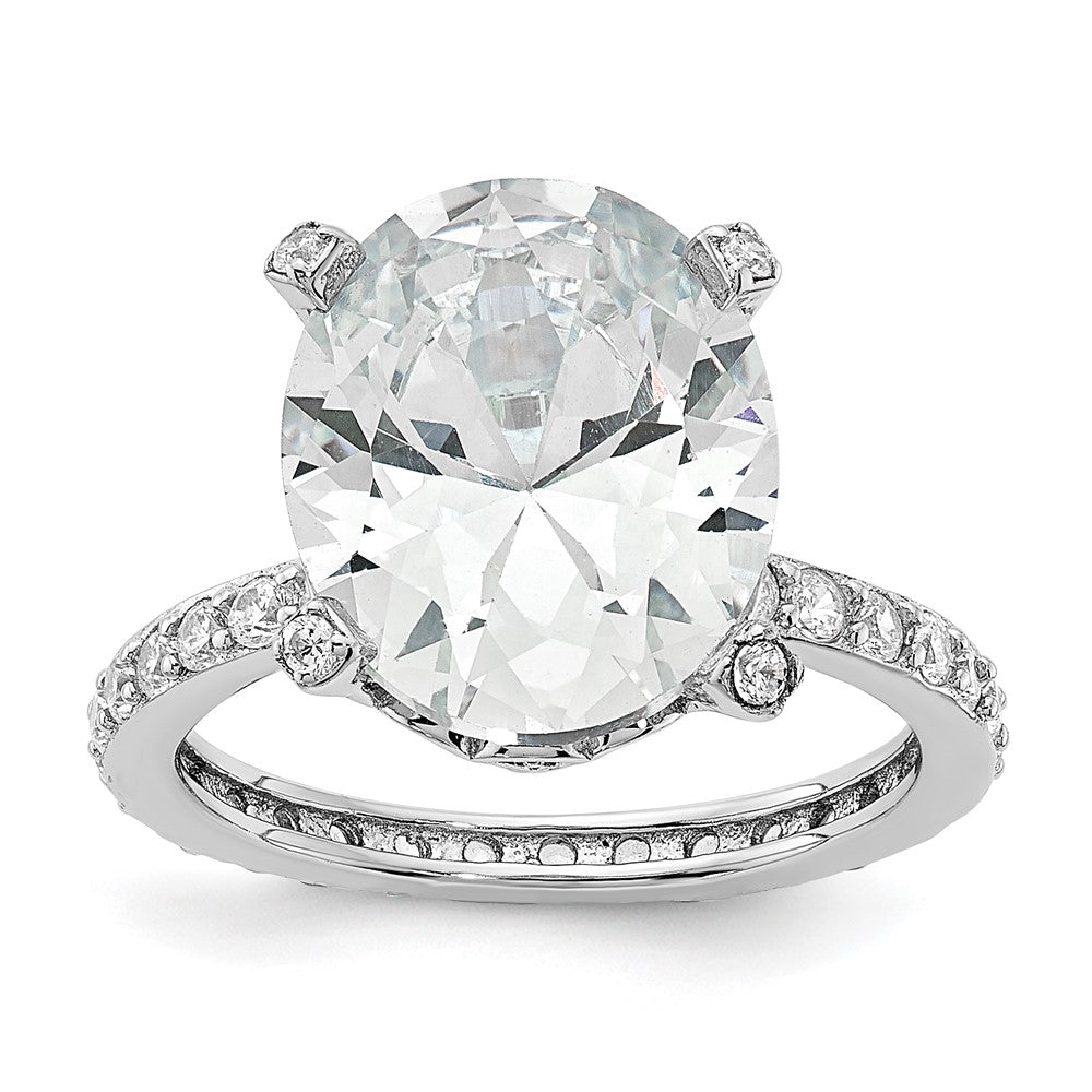Cheryl M Rhodium-plated Brilliant-cut CZ Oval Center with Side Stones Ring - WBC