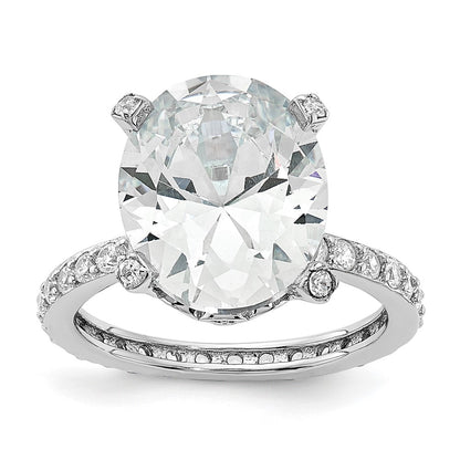 Cheryl M Rhodium-plated Brilliant-cut CZ Oval Center with Side Stones Ring - WBC
