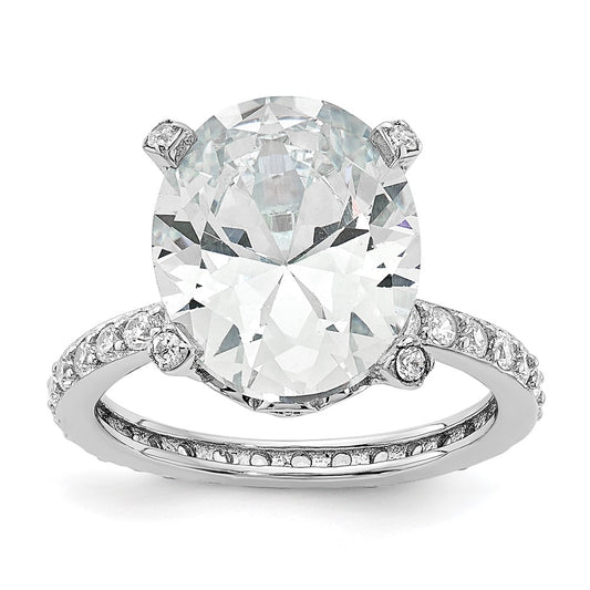 Cheryl M Rhodium-plated Brilliant-cut CZ Oval Center with Side Stones Ring - WBC
