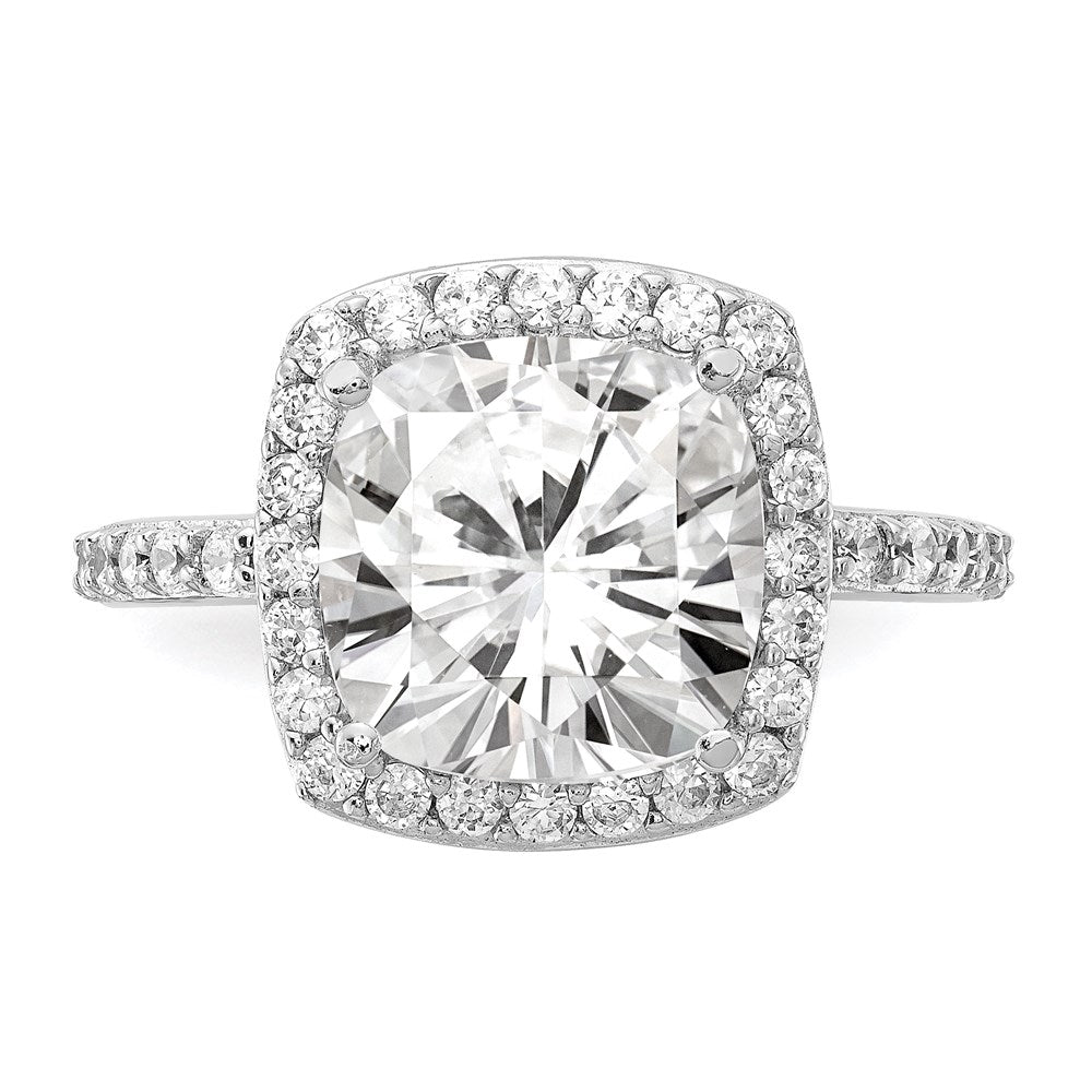 Cheryl M Rhodium-plated -cut and Brilliant-cut CZ Square Halo Ring - WBC