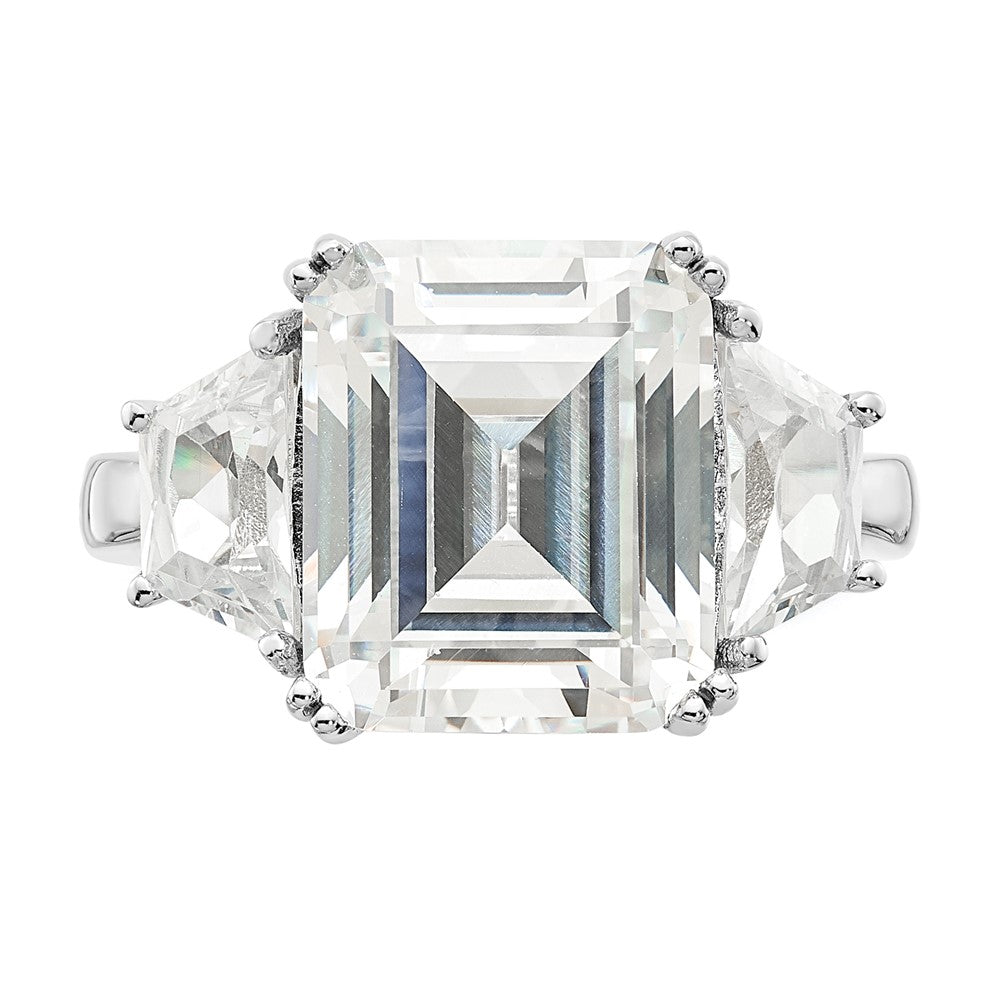 Cheryl M Rhodium-plated Fancy Emerald-cut and Brilliant-cut CZ 3 Stone Ring - WBC