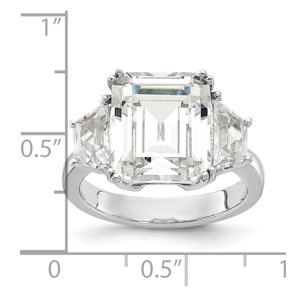 Cheryl M Rhodium-plated Fancy Emerald-cut and Brilliant-cut CZ 3 Stone Ring - WBC