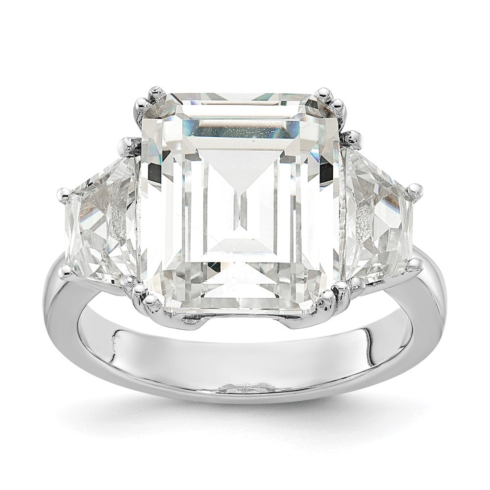 Cheryl M Rhodium-plated Fancy Emerald-cut and Brilliant-cut CZ 3 Stone Ring - WBC