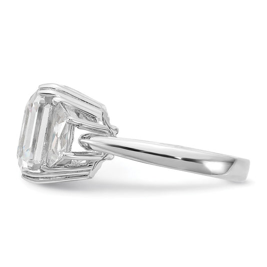 Cheryl M Sterling Silver Rhodium-plated Asscher-cut & Brilliant-cut 3 Stone Ring