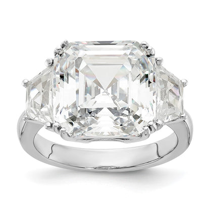 Cheryl M Rhodium-plated Asscher-cut and Brilliant-cut CZ 3 Stone Ring - WBC