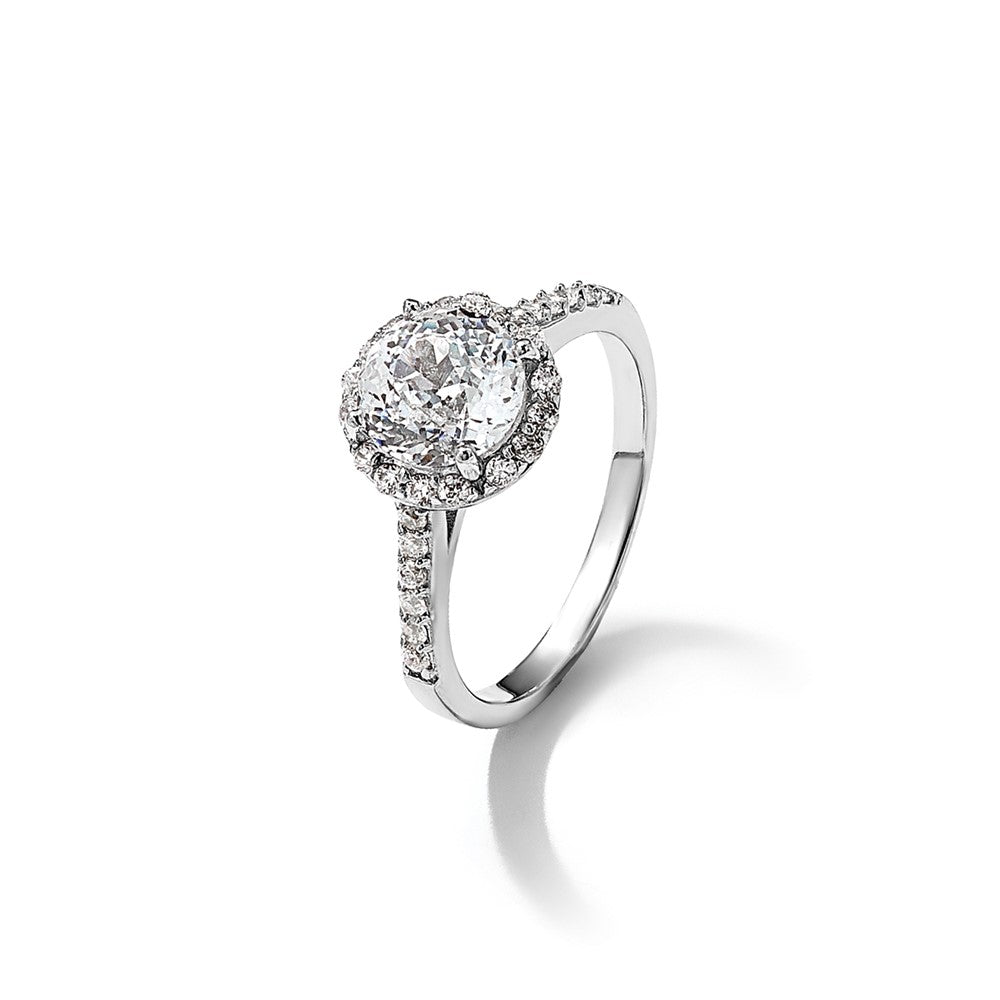 Cheryl M Rhodium-plated Brilliant-cut CZ Round Halo with Side Stones Ring - WBC