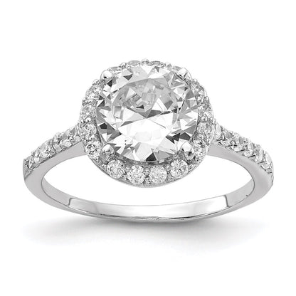 Cheryl M Rhodium-plated Brilliant-cut CZ Round Halo with Side Stones Ring - WBC