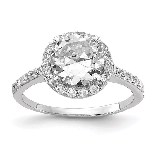 Cheryl M Rhodium-plated Brilliant-cut CZ Round Halo with Side Stones Ring - WBC