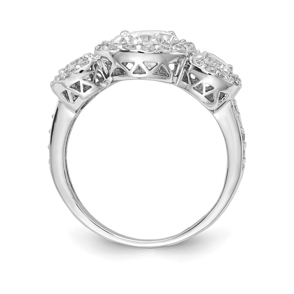 Cheryl M Rhodium-plated Brilliant-cut CZ Three Stone Halo Ring - WBC
