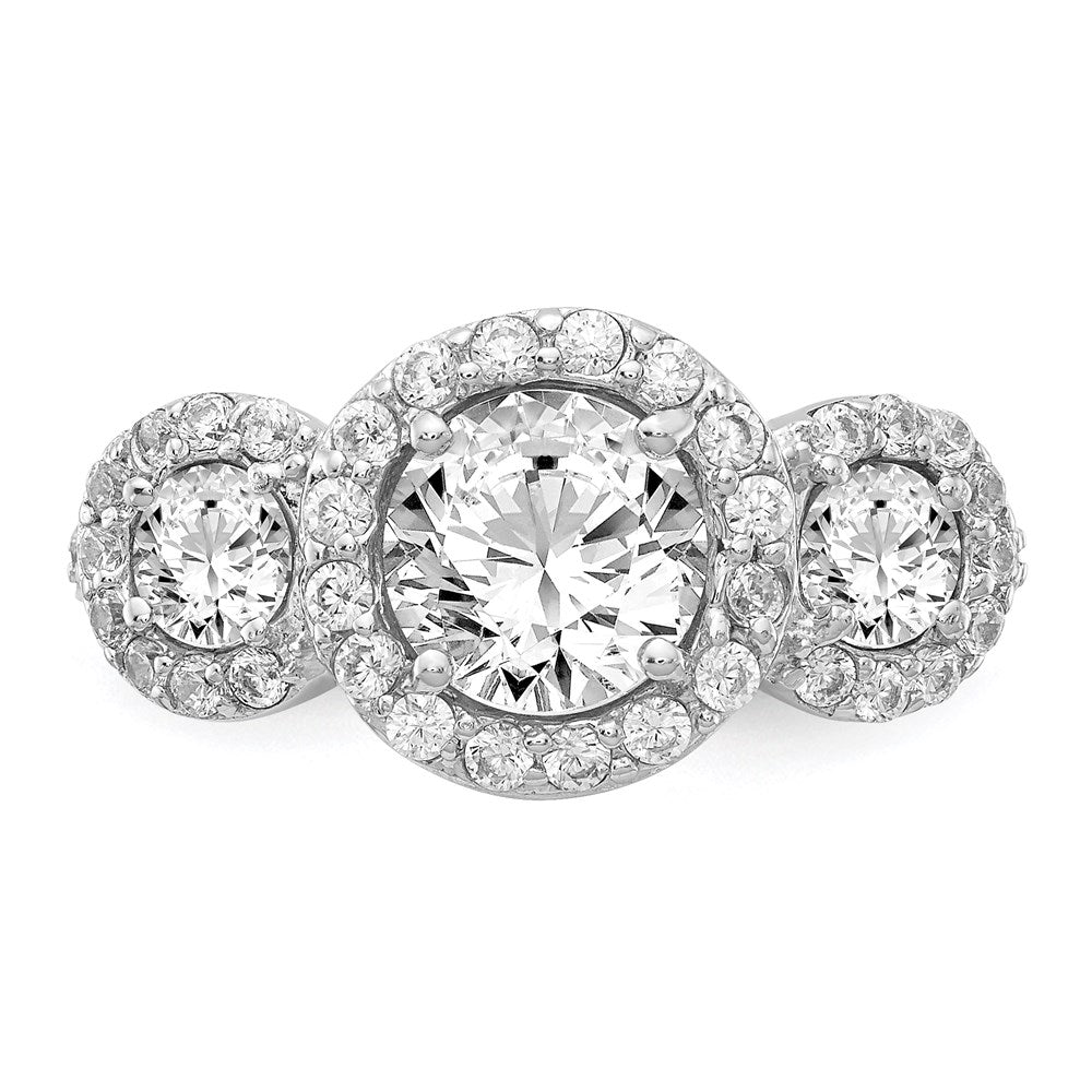Cheryl M Rhodium-plated Brilliant-cut CZ Three Stone Halo Ring - WBC