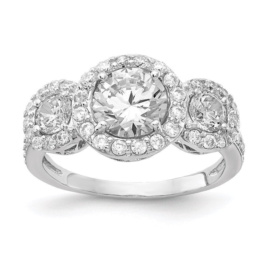 Cheryl M Rhodium-plated Brilliant-cut CZ Three Stone Halo Ring - WBC