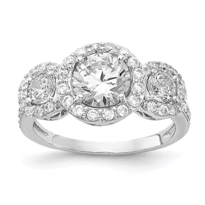 Cheryl M Rhodium-plated Brilliant-cut CZ Three Stone Halo Ring - WBC