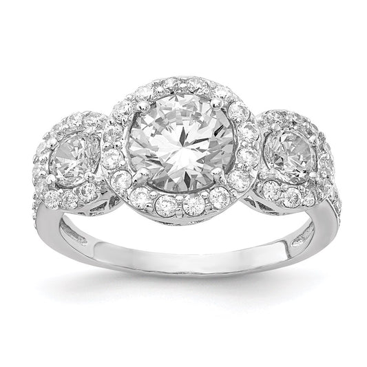 Cheryl M Rhodium-plated Brilliant-cut CZ Three Stone Halo Ring - WBC