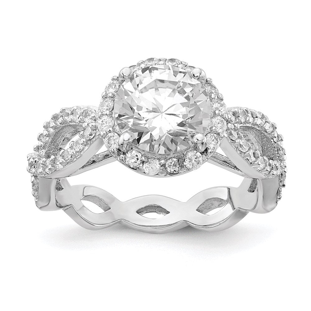 Cheryl M Rhodium-plated Brilliant-cut Round CZ Halo Center and Twisted Design Ring - WBC