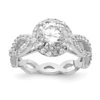 Cheryl M Rhodium-plated Brilliant-cut Round CZ Halo Center and Twisted Design Ring - WBC