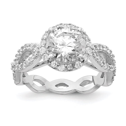 Cheryl M Rhodium-plated Brilliant-cut Round CZ Halo Center and Twisted Design Ring - WBC