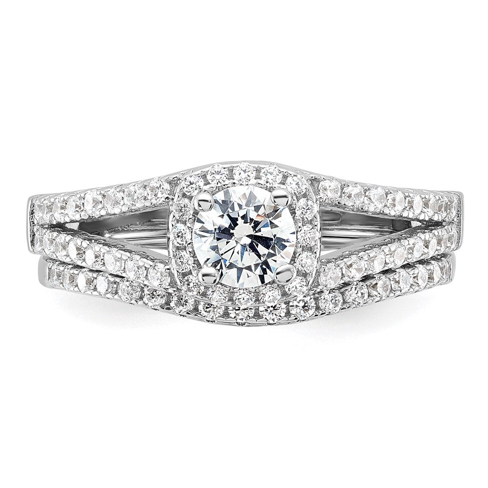 Brilliant Embers Rhodium-plated 67 Stone Micro PavÇ CZ 2 Piece Wedding Ring Set - WBC