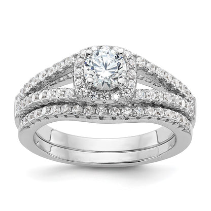 Brilliant Embers Rhodium-plated 67 Stone Micro PavÇ CZ 2 Piece Wedding Ring Set - WBC