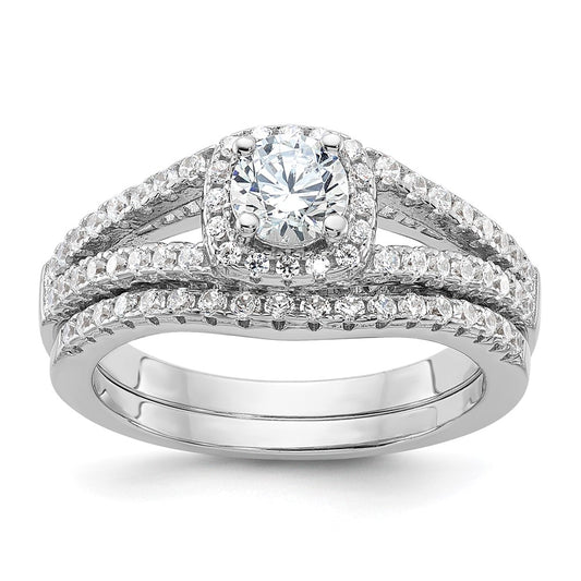 Brilliant Embers Rhodium-plated 67 Stone Micro PavÇ CZ 2 Piece Wedding Ring Set - WBC