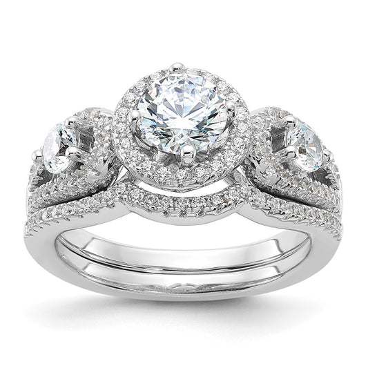 Brilliant Embers Rhodium-plated 93 Stone Micro PavÇ CZ 2-piece Wedding Set - WBC