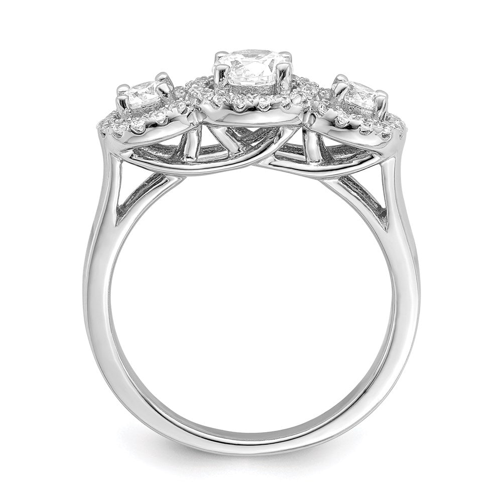 Brilliant Embers Rhodium-plated 42 Stone Halo Micro PavÇ CZ 3 Stone Ring - WBC
