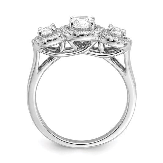 Brilliant Embers Rhodium-plated 42 Stone Halo Micro PavÇ CZ 3 Stone Ring - WBC