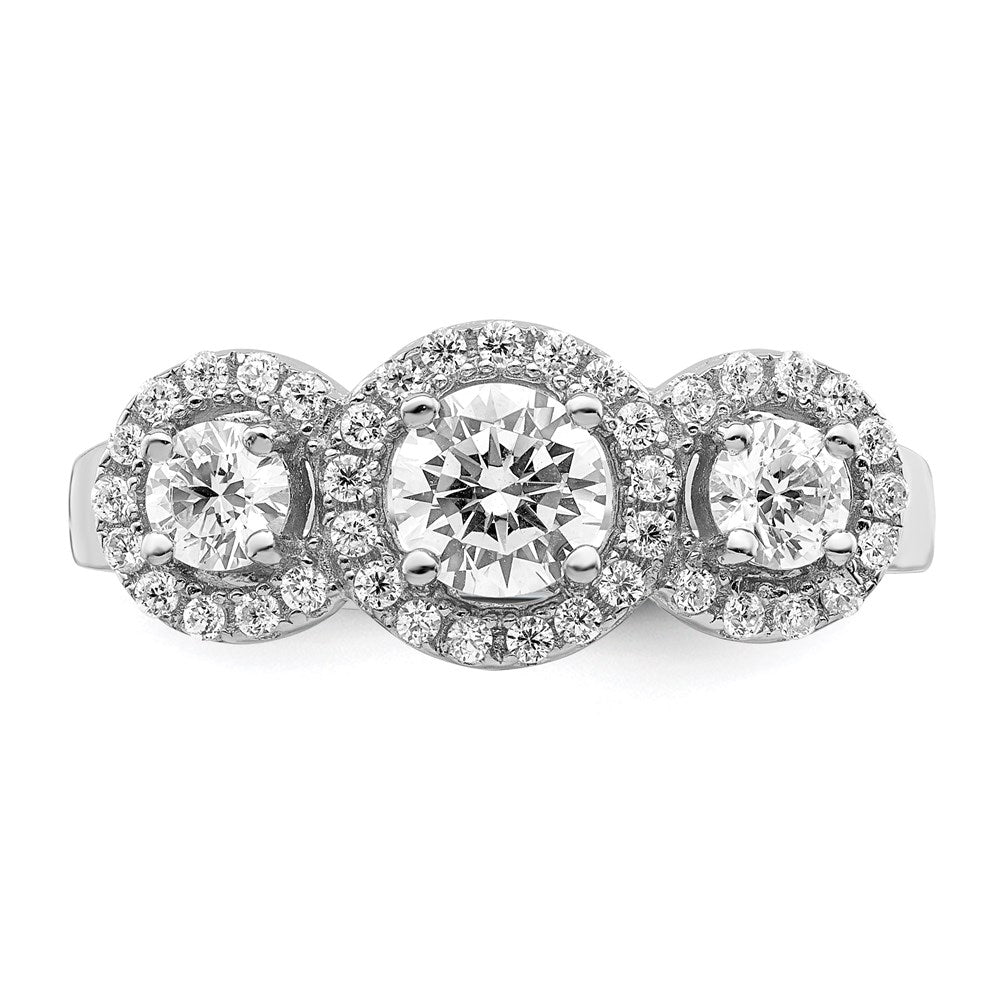 Brilliant Embers Rhodium-plated 42 Stone Halo Micro PavÇ CZ 3 Stone Ring - WBC