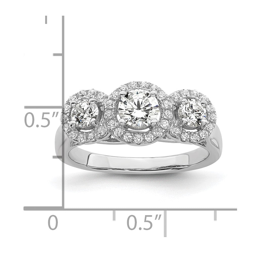 Brilliant Embers Rhodium-plated 42 Stone Halo Micro PavÇ CZ 3 Stone Ring - WBC