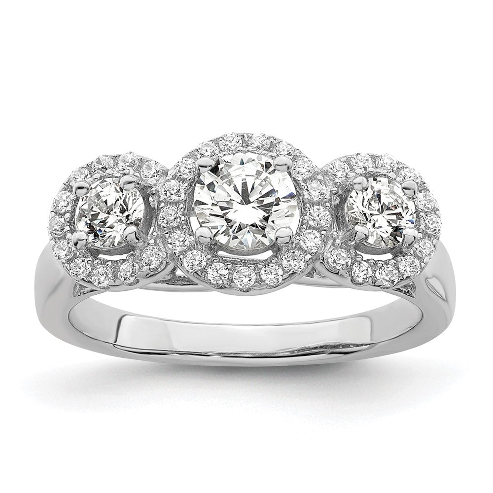 Brilliant Embers Rhodium-plated 42 Stone Halo Micro PavÇ CZ 3 Stone Ring - WBC