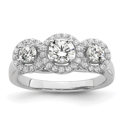 Brilliant Embers Rhodium-plated 42 Stone Halo Micro PavÇ CZ 3 Stone Ring - WBC