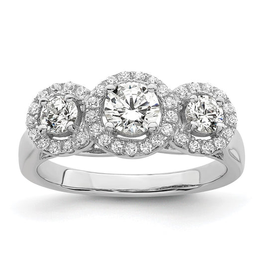 Brilliant Embers Rhodium-plated 42 Stone Halo Micro PavÇ CZ 3 Stone Ring - WBC