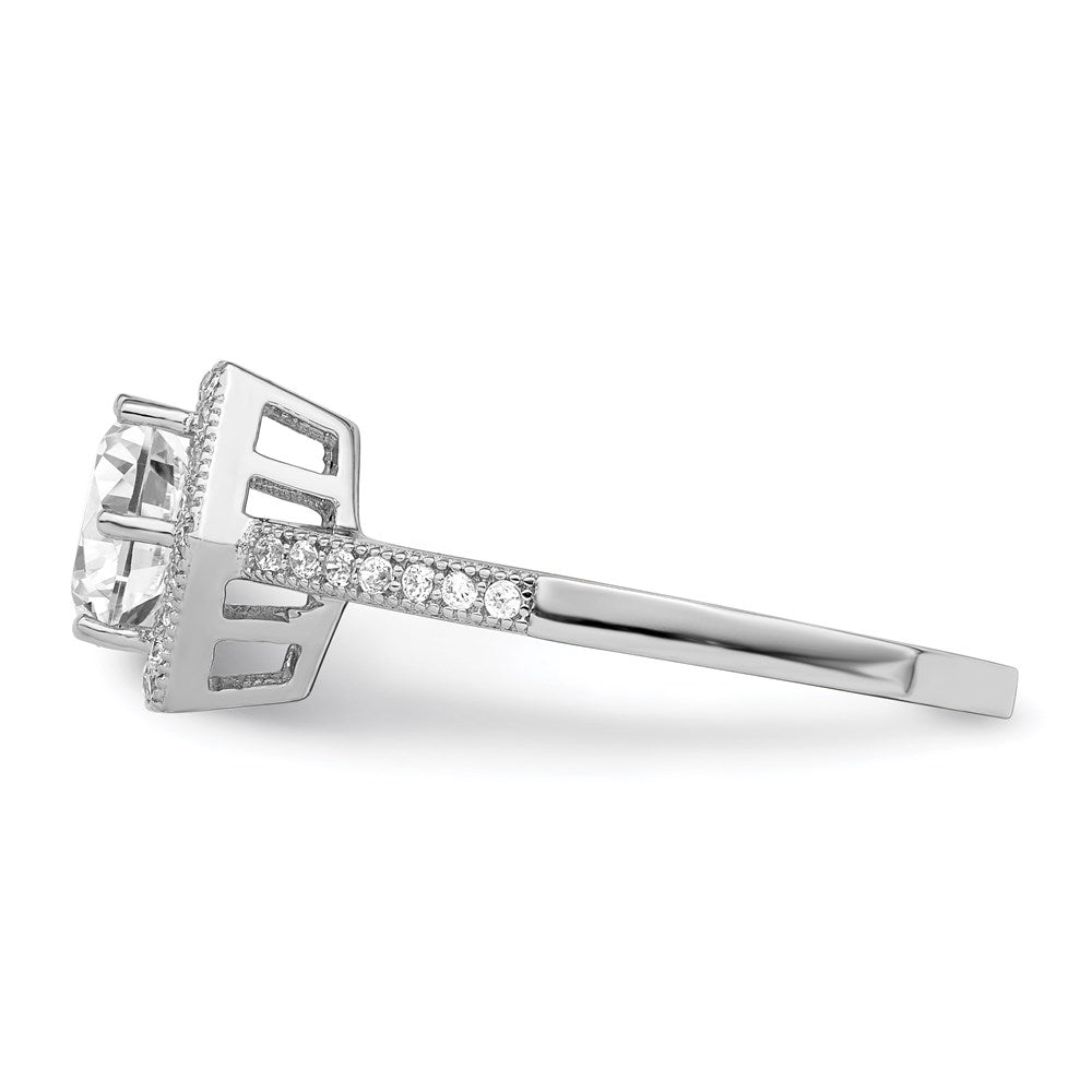 Brilliant Embers Rhodium-plated 39 Stone Hexagon Halo Micro PavÇ CZ Ring - WBC